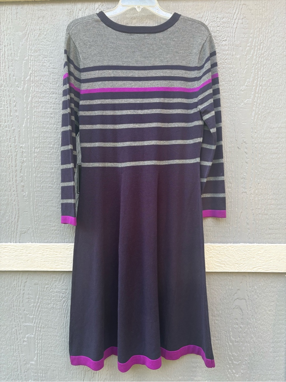 Jessica Howard  Navy Blue, Fuchsia Bright Pink & Gray Striped Knit Sweater Dress - Picture 3 of 12